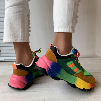 2023 Нови дамски обувки Дамски обувки с връзки Вулканизирани обувки Есенна мрежеста повърхност Дишащи обувки в смесени цветове Дамски маратонки на платформа