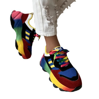2023 Нови дамски обувки Дамски обувки с връзки Вулканизирани обувки Есенна мрежеста повърхност Дишащи обувки в смесени цветове Дамски маратонки на платформа
