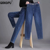 S-4xl Blugi casual de jogger cu talie înaltă elastică Harem Vaqueros de primăvară în stil prietenos Pantaloni din denim Pantaloni largi până la glezne