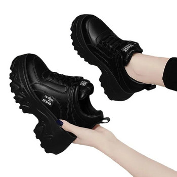 Λευκά μαύρα ογκώδη αθλητικά παπούτσια Γυναικεία Άνοιξη Φθινόπωρο Χοντρό πάτο Μπαμπά Παπούτσια Γυναικεία μόδα PU Δερμάτινα πάνινα παπούτσια Πλατφόρμα Γυναίκες2024
