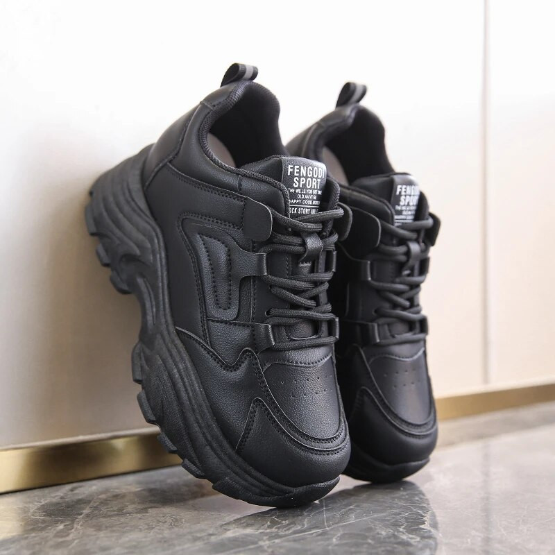 Dámske biele tenisky na platforme 2024, jar, šnurovacie topánky s hrubým podpätkom, vulkanizované topánky, dámske, z umelej kože, priedušné, športové