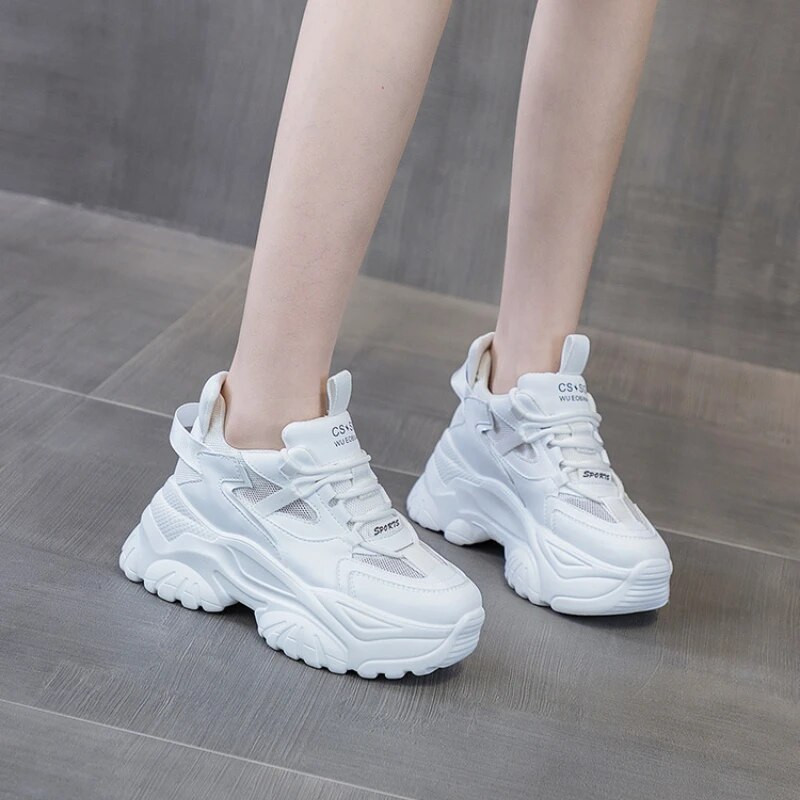 Dámske hrubé podrážky, robustné tenisky, kórejské dámske platformové šnurovacie priedušné jarné jesenné dámske vulkanizované topánky, Zapatos Mujer