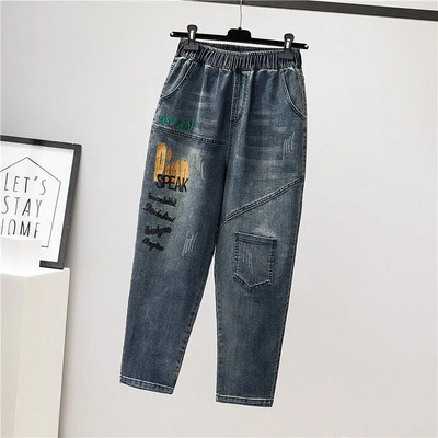 Výšivka zostrihané staré vrecovité džínsy ženy háremové nohavice s vysokým pásom džínsové nohavice vintage capri kórejské vaqueros ležérne pantalon