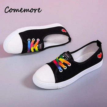 Comemore Fashion Trend Ασπρόμαυρα Flat παπούτσια Youth Campus Girl Shallow Mouth 2023 Γυναικείες casual Flats Καλοκαιρινά λευκά αθλητικά παπούτσια