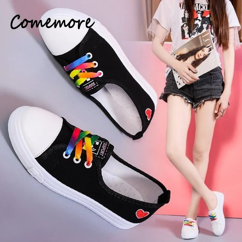 Comemore Módny trend Čiernobiele ploché topánky pre mládež Campus Girl Plytké ústa 2023 Dámske ležérne ploché letné biele tenisky