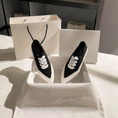 Încălțăminte pentru femei Vârf ascuțit Pantofi de damă din pânză neagră Slip on Nou la sosire Oferte 2023 Livrare gratuită Ofertă de vară pe jos A 39