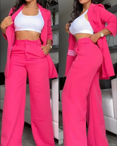 Seturi de sacouri elegante pentru femei, noua moda de toamna, haina cu guler crestat pentru femei, set de pantaloni cu design de buzunar, la munca la naveta, costum din doua piese