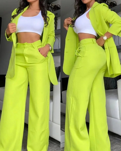 Seturi de sacouri elegante pentru femei, noua moda de toamna, haina cu guler crestat pentru femei, set de pantaloni cu design de buzunar, la munca la naveta, costum din doua piese
