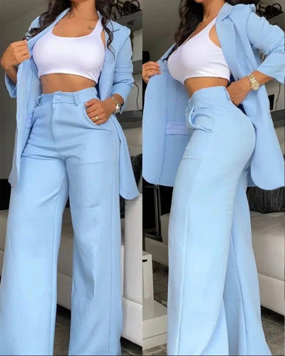 Seturi de sacouri elegante pentru femei, noua moda de toamna, haina cu guler crestat pentru femei, set de pantaloni cu design de buzunar, la munca la naveta, costum din doua piese