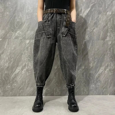 Dámske streetwear džínsy s vysokým pásom, vintage džínsy po členky, vrecovité nohavice, kórejský trend