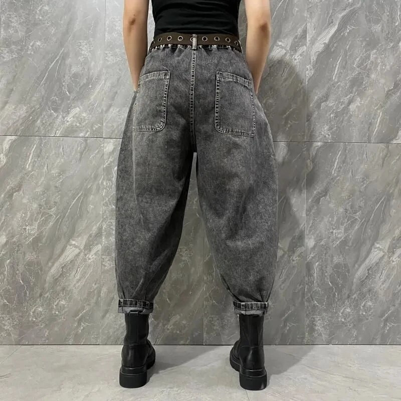 Dámske streetwear džínsy s vysokým pásom, vintage džínsy po členky, vrecovité nohavice, kórejský trend