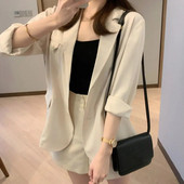 Blazer pentru femei Set de pantaloni scurți Jachetă cu mâneci lungi și rever cu pantaloni scurti Îmbrăcăminte pentru damă Costum pentru ținută zilnică