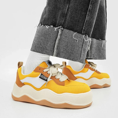 Pantofi cu platformă pentru bărbați 2023, vara, pantofi casual din pânză, cu șireturi, pentru bărbați, pantofi sport grosi, la modă