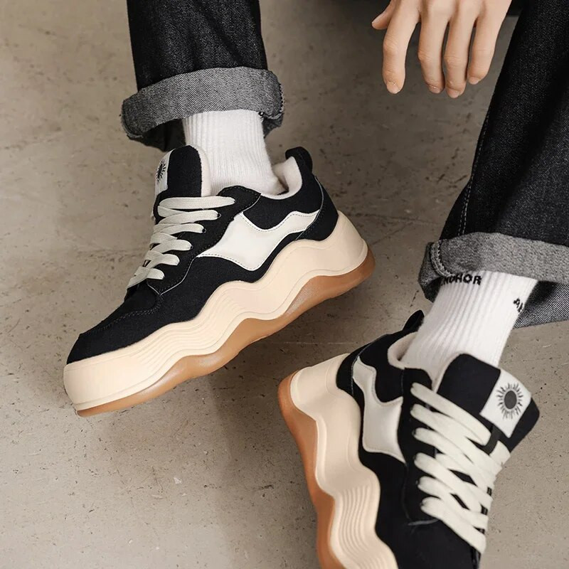 Pantofi cu platformă pentru bărbați 2023, vara, pantofi casual din pânză, cu șireturi, pentru bărbați, pantofi sport grosi, la modă