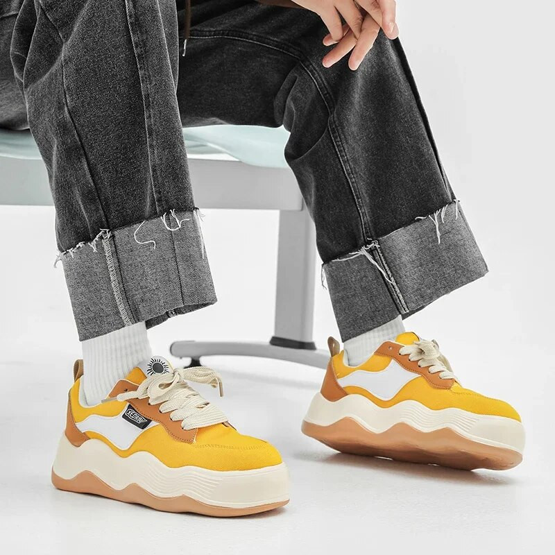 Pantofi cu platformă pentru bărbați 2023, vara, pantofi casual din pânză, cu șireturi, pentru bărbați, pantofi sport grosi, la modă