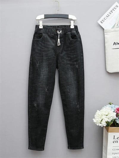 3323 Jarné letné nové módne dámske veľké 100 kg ležérne voľné dámske elastické pásové nadrozmerné džínsové nohavice