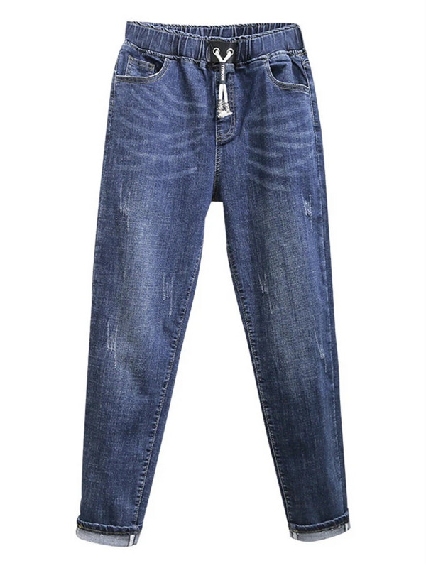 3323 Jarné letné nové módne dámske veľké 100 kg ležérne voľné dámske elastické pásové nadrozmerné džínsové nohavice