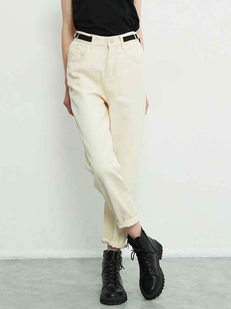 FINEWORDS Streetwear blugi harem bej femei ajustați talia vintage casual blugi prietenos cu manșetă talie înaltă blugi coreeni largi