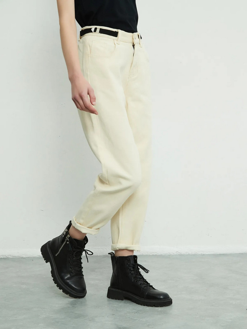 FINEWORDS Streetwear blugi harem bej femei ajustați talia vintage casual blugi prietenos cu manșetă talie înaltă blugi coreeni largi