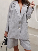 Solid 2 piese Blazer Costum Femei Rever Maneca Lungi Buzunare Palton Jumatate Pantaloni Scurt Tinuta Femei Casual Office Dama Seturi Toamna 2023