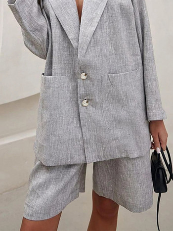 Μασίφ 2 τεμαχίων γυναικείο κοστούμι σακάκι πέτο με μακρυμάνικο τσέπες Παλτό μισό κοντό παντελόνι Γυναικείο casual γυναικείο σετ γραφείου φθινόπωρο 2023