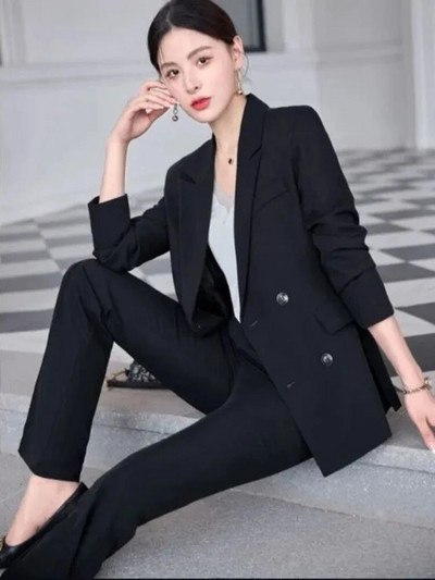 Blazer elegant coreean 2 piese Seturi de primăvară, toamnă, ținute șic pentru femei, 2023, pentru birou, cu mâneci lungi, jachete, costume