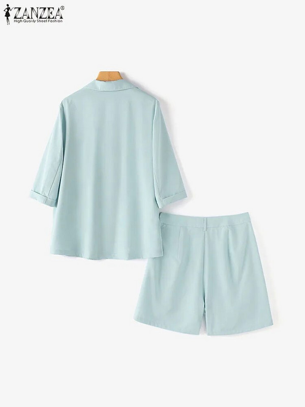 ZANZEA Femei 3/4 mâneci Blazer Costume Moda Solid OL Pantaloni de lucru Seturi Casual Urban Trening 2023 Primăvară Elegante Seturi scurte 2BUC