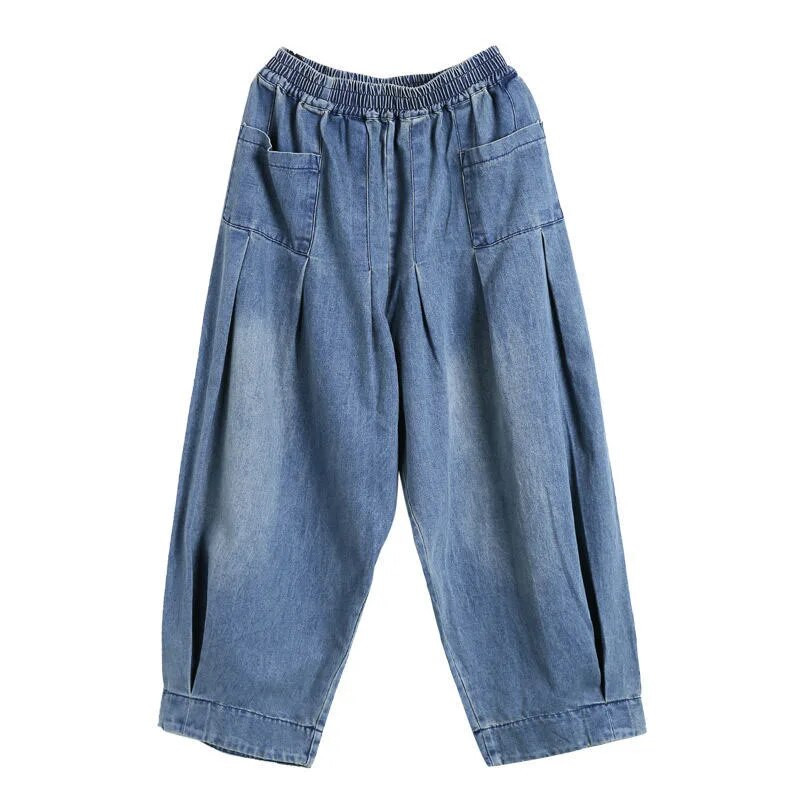 Blugi oversize din denim largi, femei, buzunare vintage cu nasturi, pantaloni încrucișați, îmbrăcăminte de stradă, cu talie elastică, pantaloni lați.