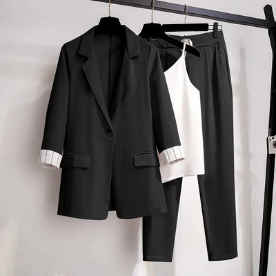 Costum blazer pentru femei, pentru primăvară, toamnă, jachetă pentru damă + pantalon lung, îmbrăcăminte exterioară pentru femei, haină elegantă pentru damă M-4XL