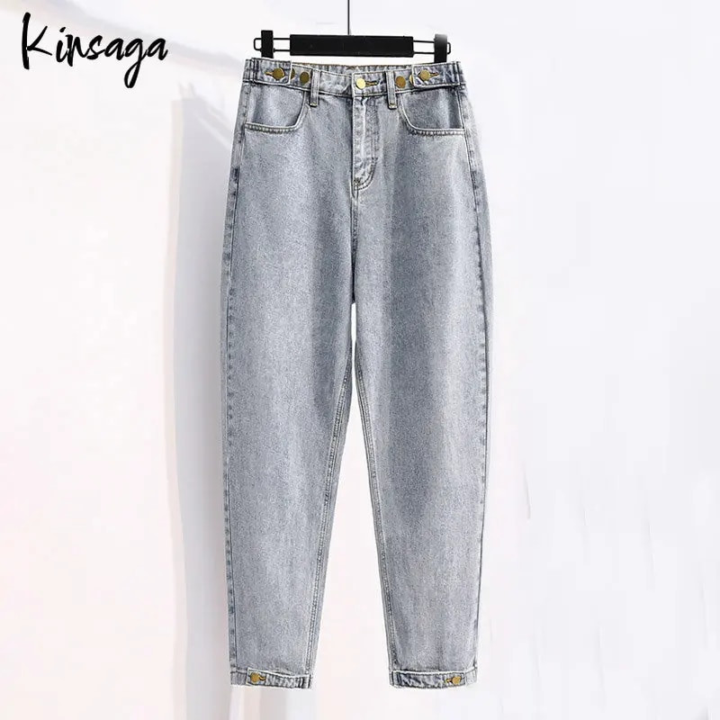 Blugi harem albaștri cu talie reglabilă Mom Capris Femei 5xl Harajuku Pantaloni largi până la gleznă Pantaloni vintage cu nap perfecti