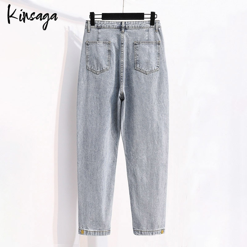 Blugi harem albaștri cu talie reglabilă Mom Capris Femei 5xl Harajuku Pantaloni largi până la gleznă Pantaloni vintage cu nap perfecti