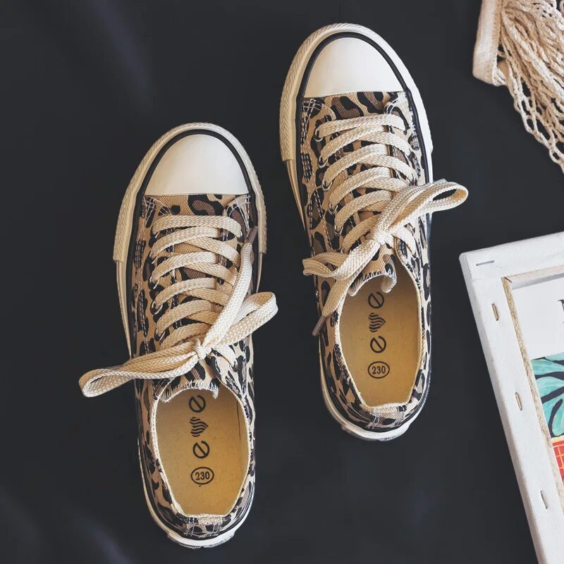 Jarná jeseň Móda Dámske Leopard Plátenné Topánky High Top Šnurovacie Ležérne Tenisky Študentky Telocvičňa Chôdza Jogging Streetwear