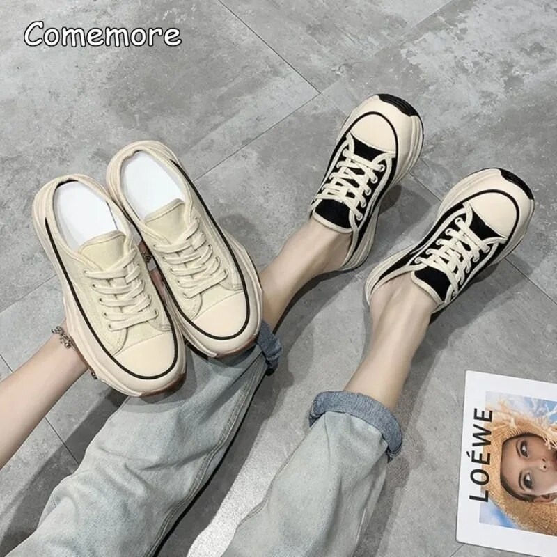 Comemore 2023 m. pavasaris ruduo Nauja platforma Batai Mada Laisvalaikis Sportas Pusiau šlepetės Moteriška avalynė Apvalūs Korėjos moterų sportbačiai