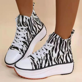 Дамски маратонки Големи размери Ежедневни платнени обувки на платформа с принт на зебра с връзки Дамски удобни модни спортни обувки за бягане