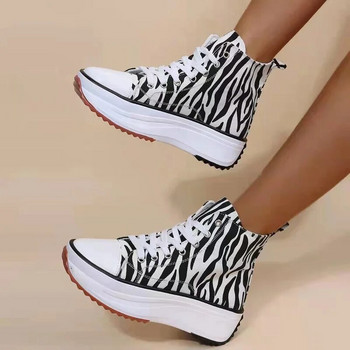 Γυναικεία πάνινα παπούτσια Plus Size Zebra Print Lace-Up Casual Platform Παπούτσια καμβά Γυναικεία άνετα αθλητικά παπούτσια για τρέξιμο