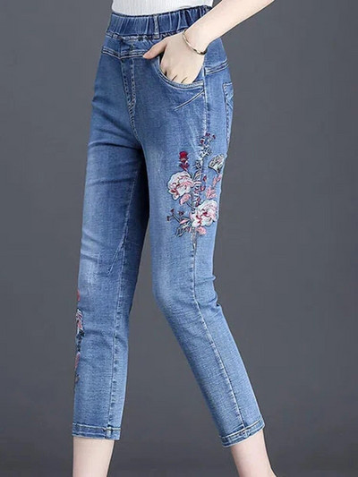 Ležérne capri džínsy s vysokým pásom a výšivkou, veľká veľkosť 6xl, strečové úzke ceruzkové džínsy, vintage nové dámske letné džínsy Vaqueros