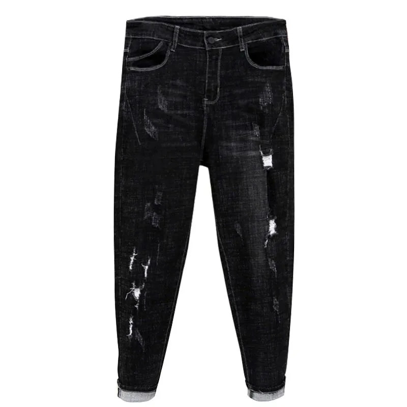 2901 Moda în patru sezoane Harem Blugi de damă cu găuri clasice elastice cu talie înaltă Mom Denim Pantaloni Plus catifea Pantaloni caldi Haine