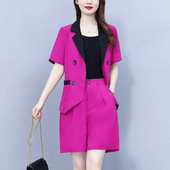 Γυναικείες μεγάλες 5XL κοντές φόρμες μόδας Κομψά μπλουζάκια με διπλό στήθος και παντελόνι σετ δύο τεμαχίων Νέα ασορτί ρούχα Traf Πανί