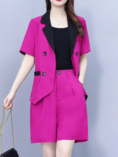 Γυναικείες μεγάλες 5XL κοντές φόρμες μόδας Κομψά μπλουζάκια με διπλό στήθος και παντελόνι σετ δύο τεμαχίων Νέα ασορτί ρούχα Traf Πανί