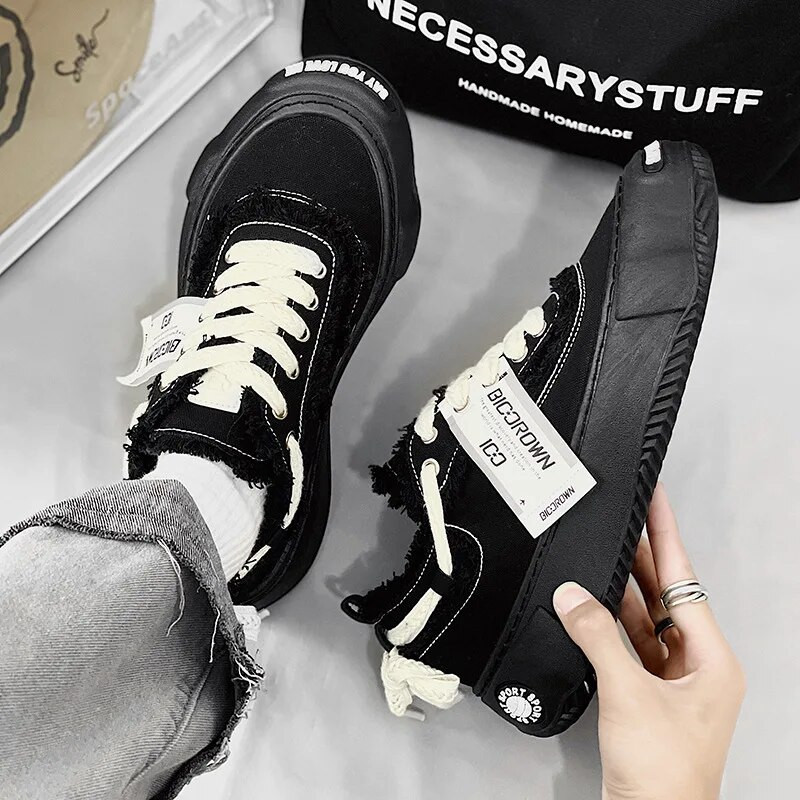 Pantofi sport de pânză pentru bărbați cu platformă în stil Hong Kong, alb, designer de modă, pantofi pentru cerșetori, ocazional, confortabil