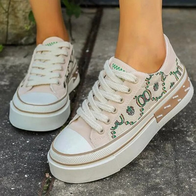Γυναικεία παπούτσια καμβά Καλοκαιρινή εκτύπωση Γυναικεία παπούτσια με κορδόνια Casuals Γυναικεία πάνινα παπούτσια Πολυτελή γυναικεία επώνυμα παπούτσια Zapatos De Mujer