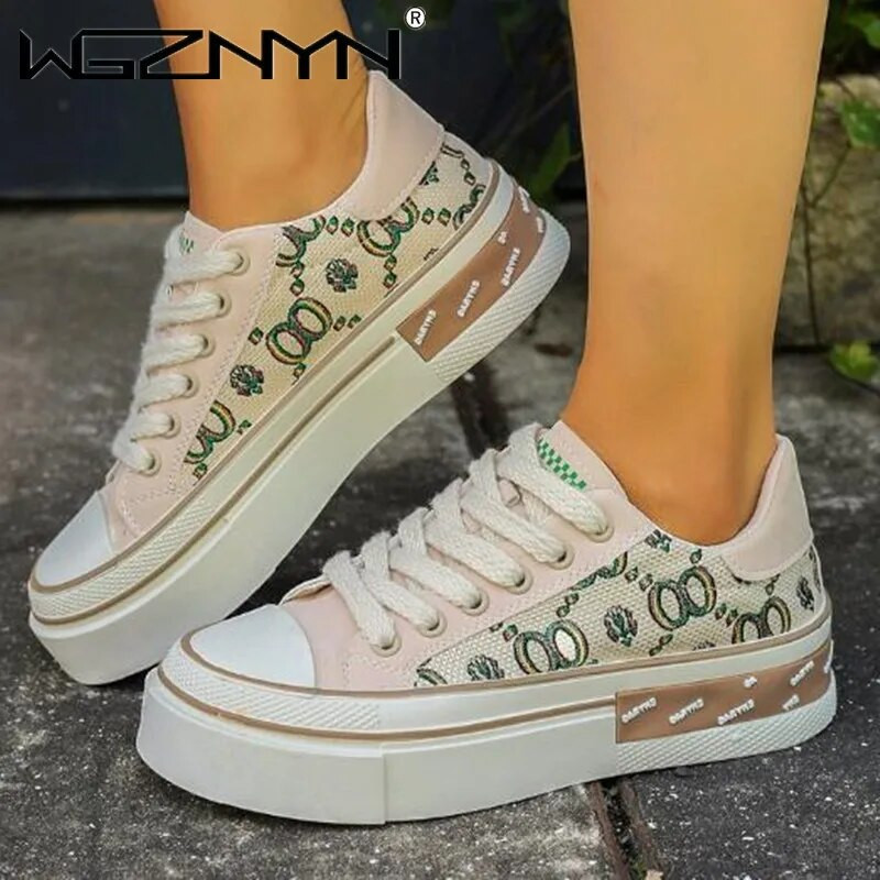 Γυναικεία παπούτσια καμβά Καλοκαιρινή εκτύπωση Γυναικεία παπούτσια με κορδόνια Casuals Γυναικεία πάνινα παπούτσια Πολυτελή γυναικεία επώνυμα παπούτσια Zapatos De Mujer