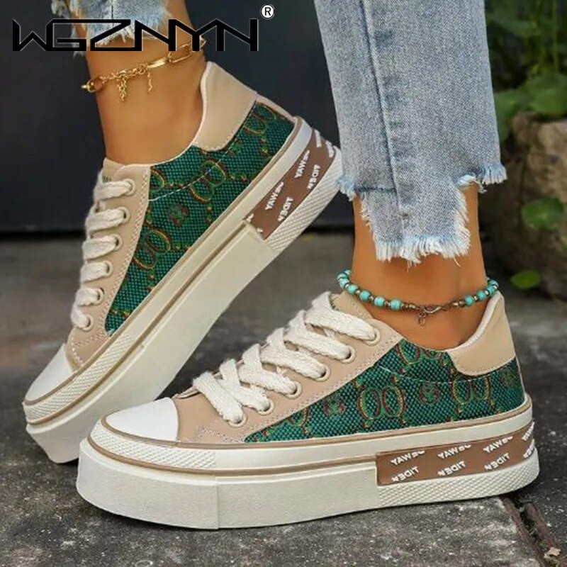 Γυναικεία παπούτσια καμβά Καλοκαιρινή εκτύπωση Γυναικεία παπούτσια με κορδόνια Casuals Γυναικεία πάνινα παπούτσια Πολυτελή γυναικεία επώνυμα παπούτσια Zapatos De Mujer