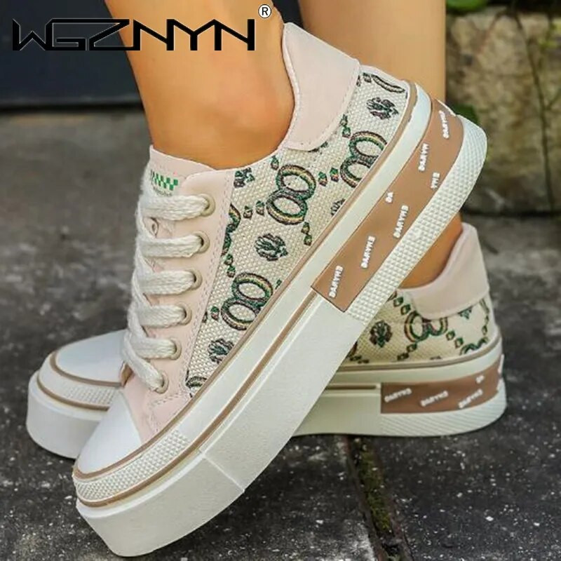 Γυναικεία παπούτσια καμβά Καλοκαιρινή εκτύπωση Γυναικεία παπούτσια με κορδόνια Casuals Γυναικεία πάνινα παπούτσια Πολυτελή γυναικεία επώνυμα παπούτσια Zapatos De Mujer
