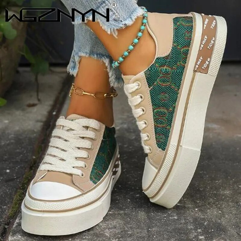 Γυναικεία παπούτσια καμβά Καλοκαιρινή εκτύπωση Γυναικεία παπούτσια με κορδόνια Casuals Γυναικεία πάνινα παπούτσια Πολυτελή γυναικεία επώνυμα παπούτσια Zapatos De Mujer