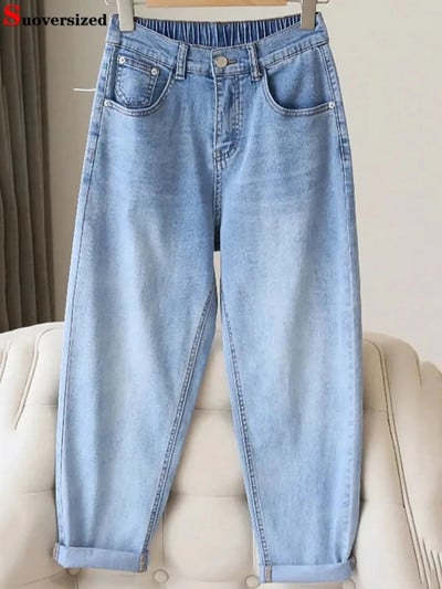 Streetwear džínsy s vysokým pásom po členky, veľká veľkosť 5xl, vrecovité, elastické, rovné džínsy, nové jarné, ležérne, dámske, Vaqueros