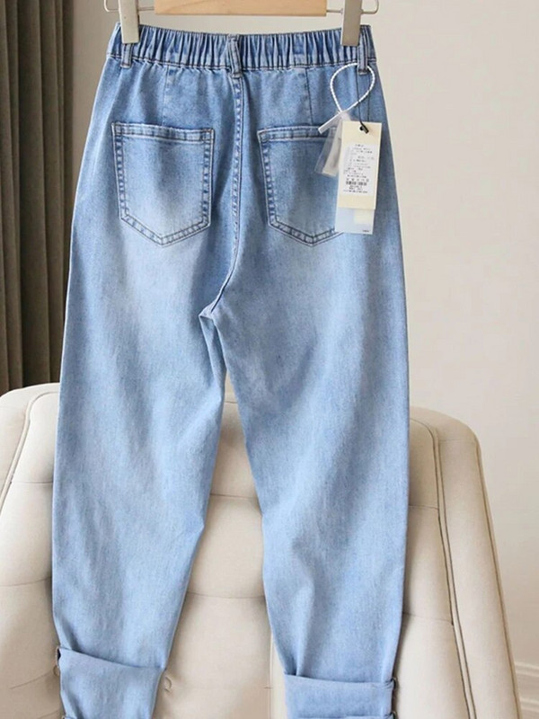 Streetwear džínsy s vysokým pásom po členky, veľká veľkosť 5xl, vrecovité, elastické, rovné džínsy, nové jarné, ležérne, dámske, Vaqueros