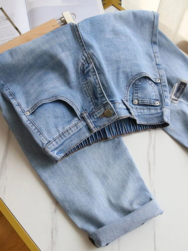 Streetwear džínsy s vysokým pásom po členky, veľká veľkosť 5xl, vrecovité, elastické, rovné džínsy, nové jarné, ležérne, dámske, Vaqueros