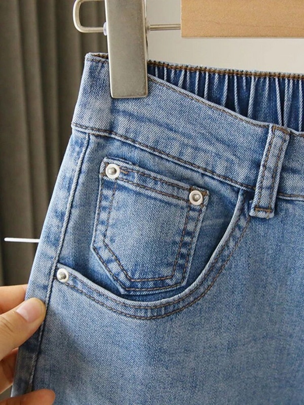 Streetwear džínsy s vysokým pásom po členky, veľká veľkosť 5xl, vrecovité, elastické, rovné džínsy, nové jarné, ležérne, dámske, Vaqueros