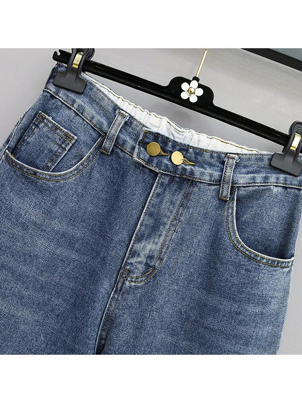 7708 Moteriški negabaritinės džinsai Temperamento mada Prašmatni gatvės apranga Populiaraus stiliaus kokybiškas užtrauktukas Laisvas aukštu juosmeniu džinsinės devynios kelnės